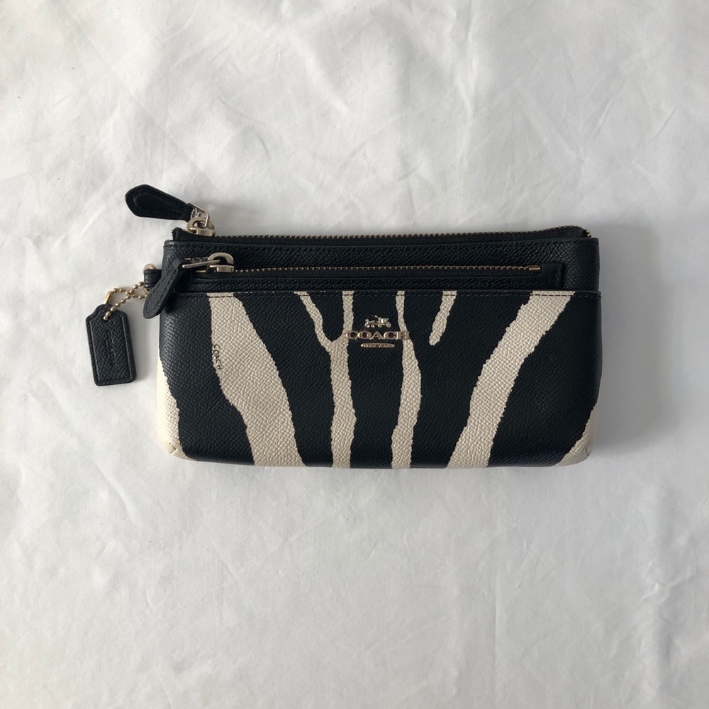 Black White Zebra Coach Wallet Clutch